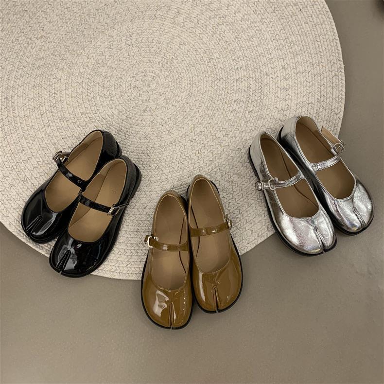 Retro Square Head Fake Split Toe Pumps Mary Jane