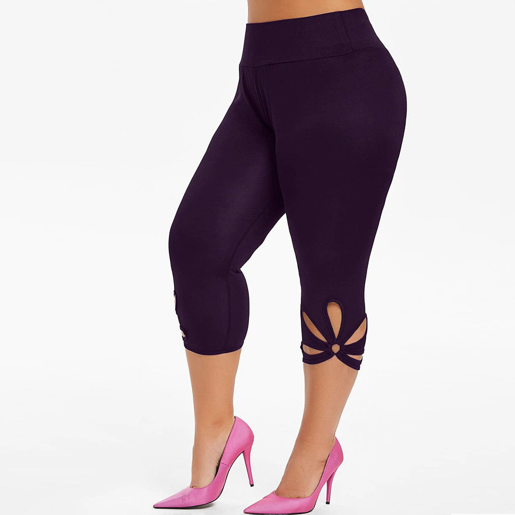 Ensfarvede yogaleggings med udskåret mønster i store størrelser til kvinder