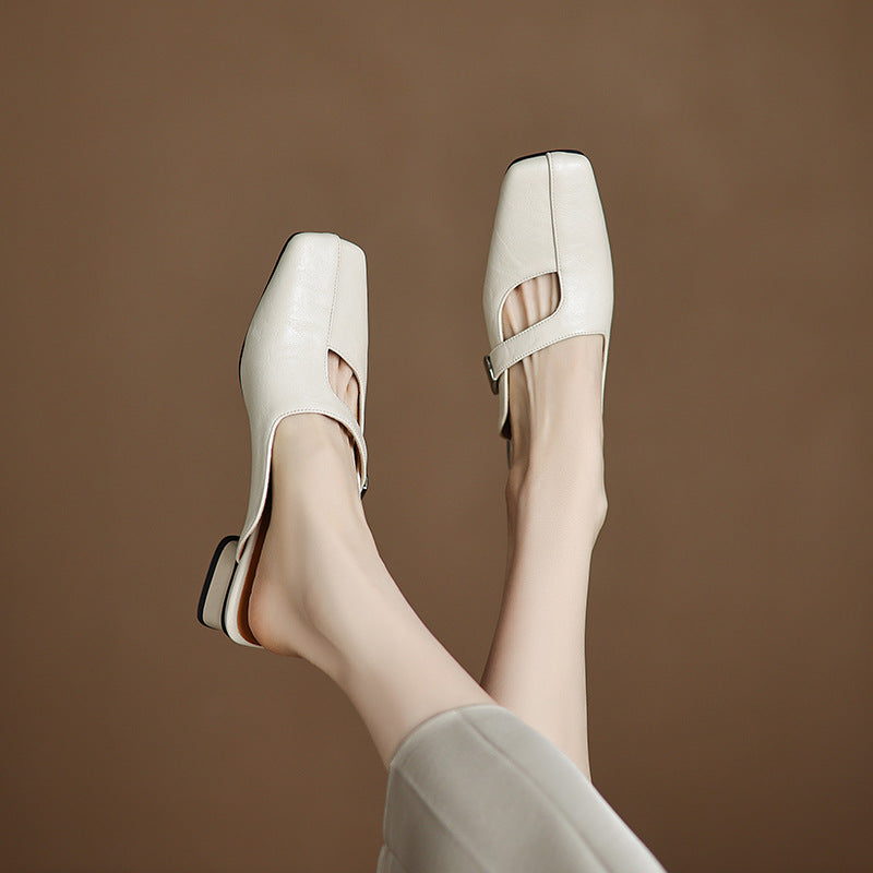 Leisure Low Heel British Style Square Head Outdoor Slippers