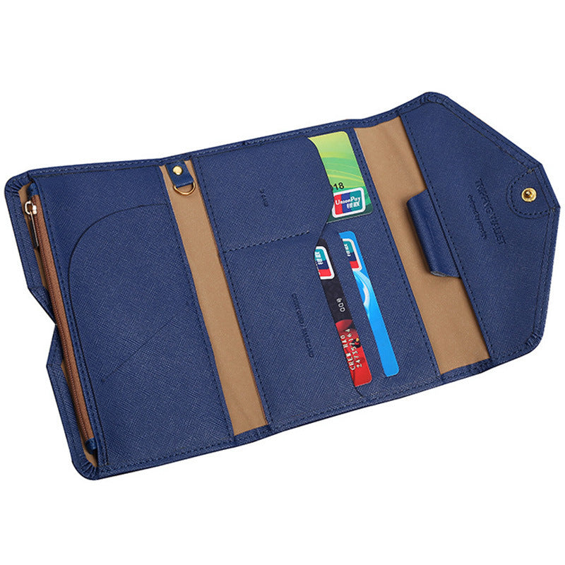 Multifunctional tri-fold PU passport bag