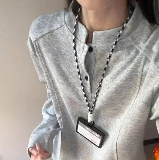 American Style Henry Collar Sweatshirt Long Sleeve Women's Base Layer