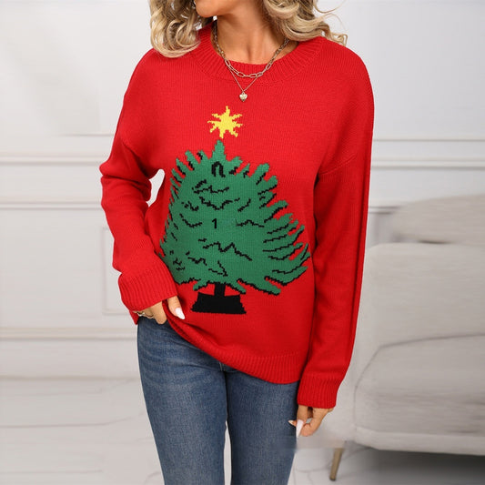 European And American Style Women Red Christmas New Year Sweater
