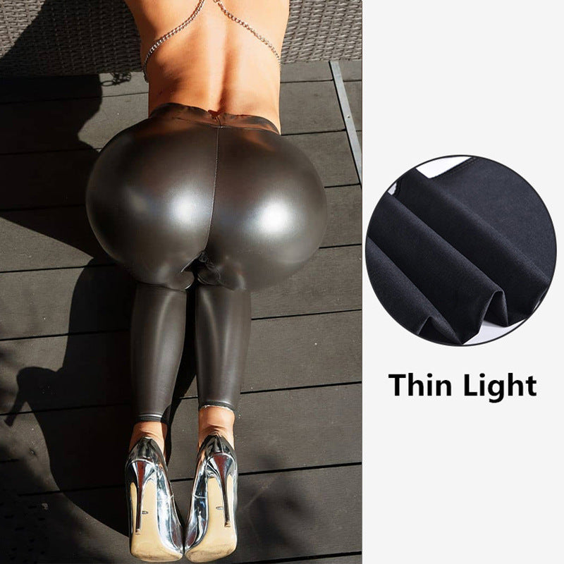 Women's Solid Color High Waist PU Leather Pants