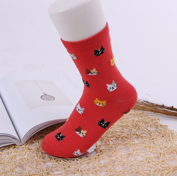 Spring and autumn breathable kittens in the art tube female socks
