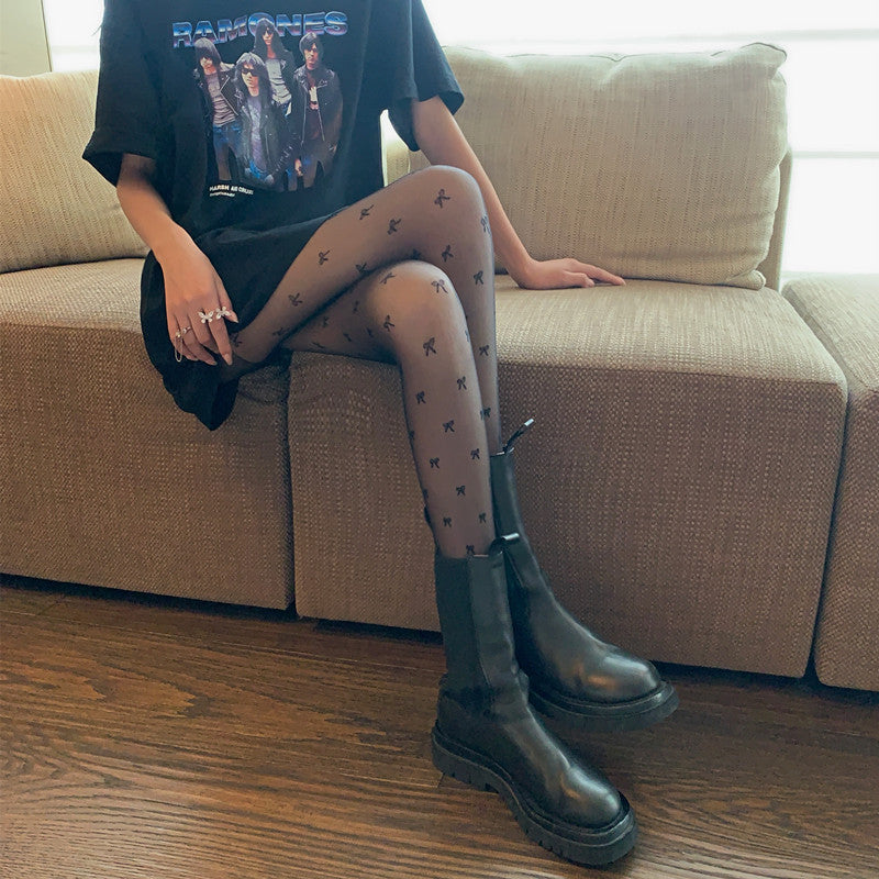 Summer Fashion Thin Bottoming Beautiful Legs Bow One-piece Socks