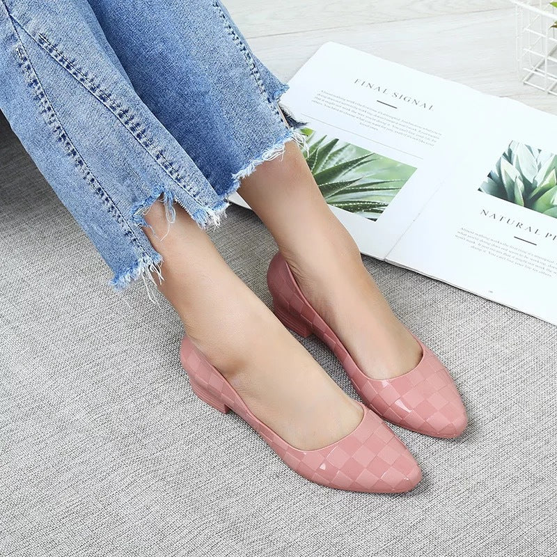 Plaid Pointed Toe Shoes Jelly Casual Shallow Mouth Korean Version