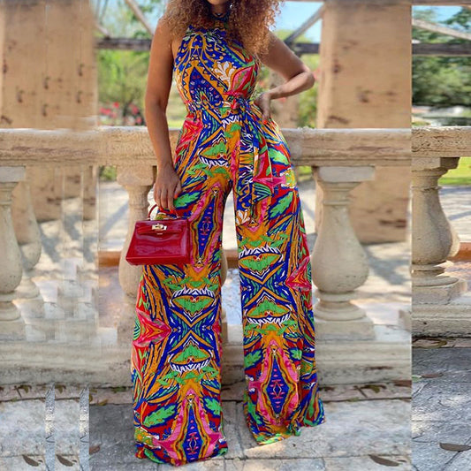 Women's Fashion Loose Sleeveless Printed Trousers