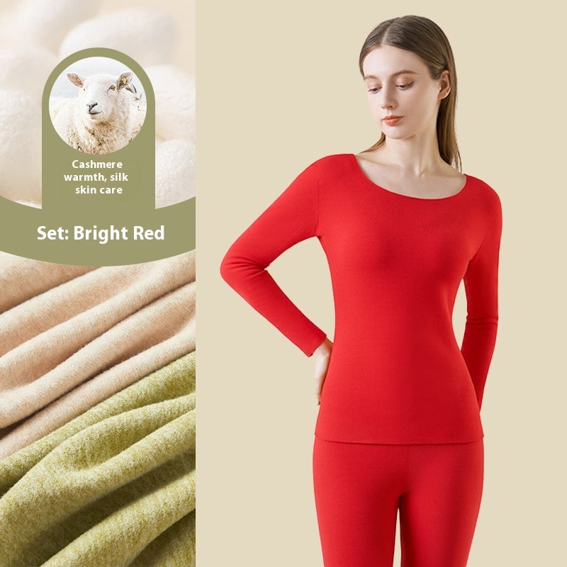 Cashmere Silk Warm Suit Women's Thickened Long Johns Slim Bottoming