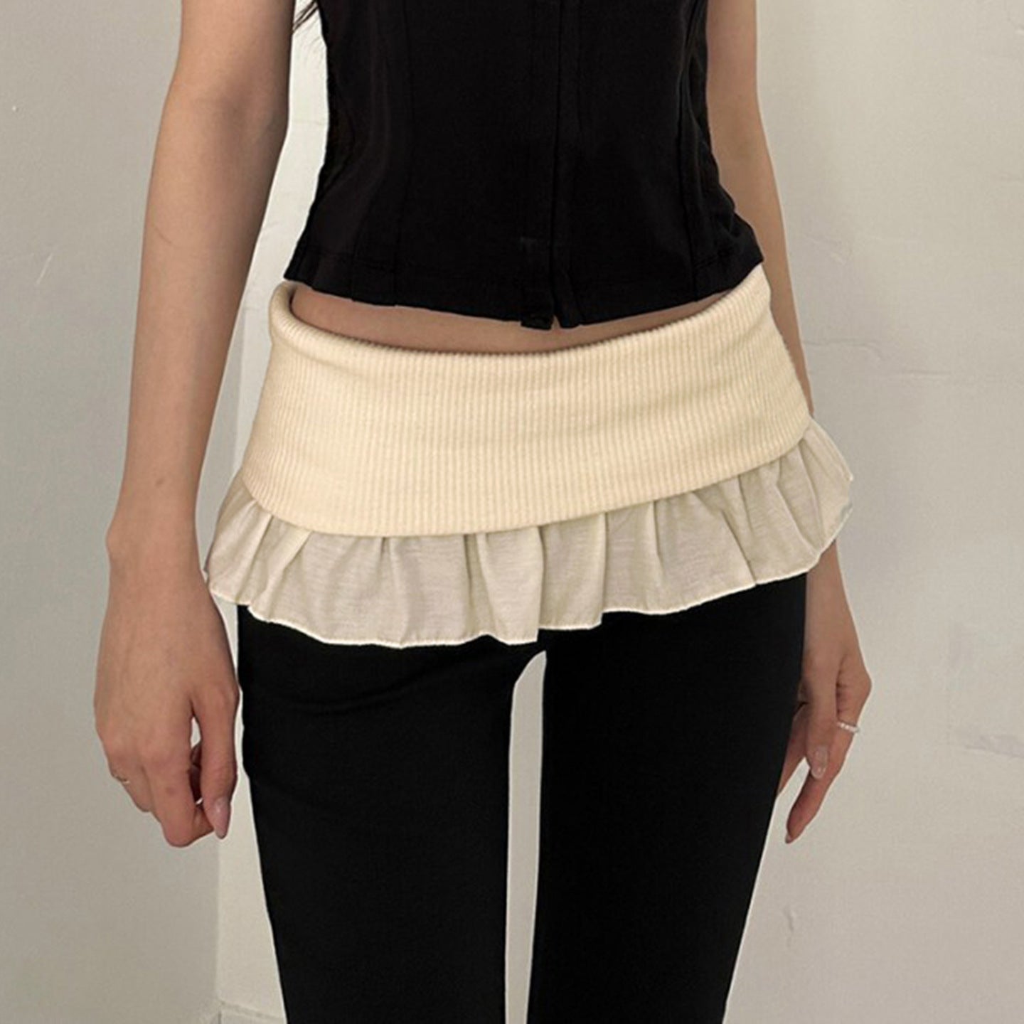 Casual Color-Block Flared Pants With Ruffled Hem And Patchwork Design