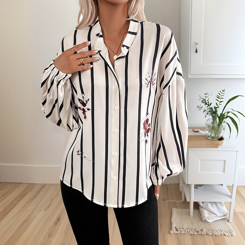 Commuter-style Single-breasted Striped Lapel Shirt