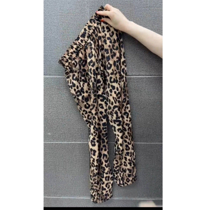 New Summer Leopard-Print Ice Silk Shake Pants