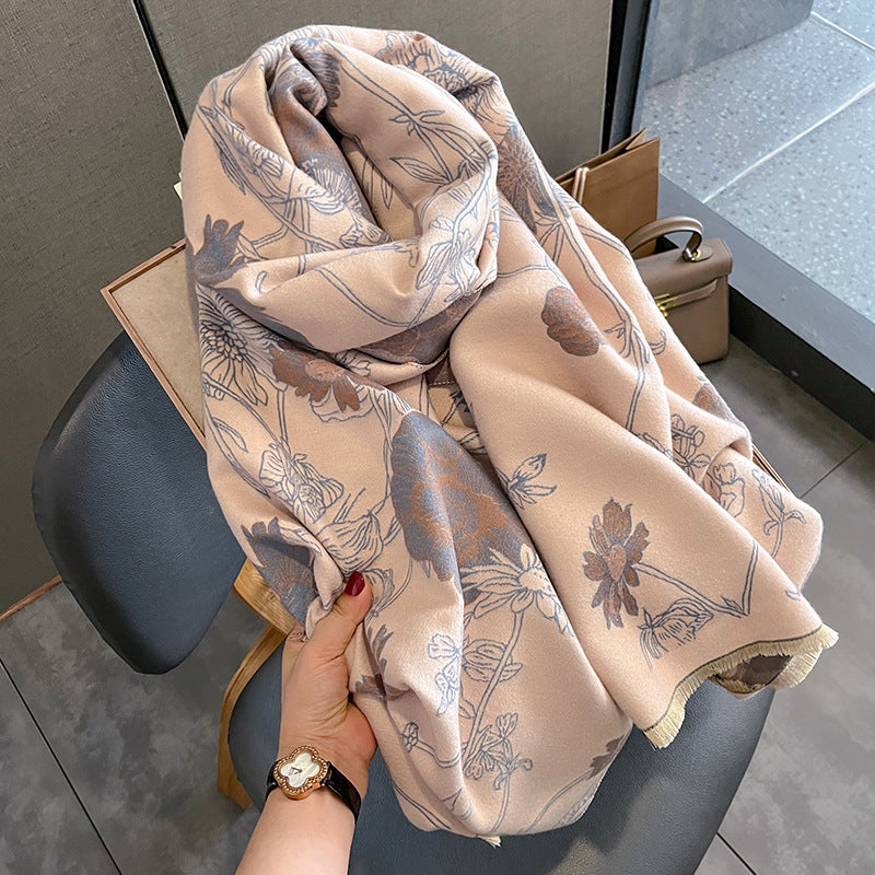 Tykt, Varmt Trykt Cashmere Tørklæde til Kvinder, Dobbeltsidet Sjal