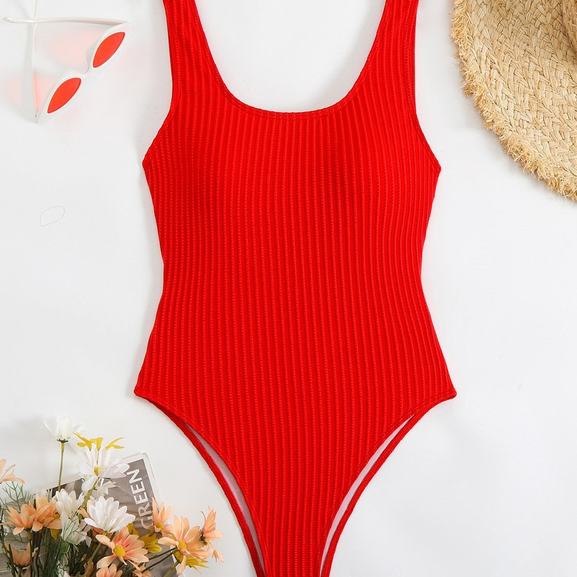 One-piece Solid Color Women's Covering Belly Thin Bikini Swimsuit