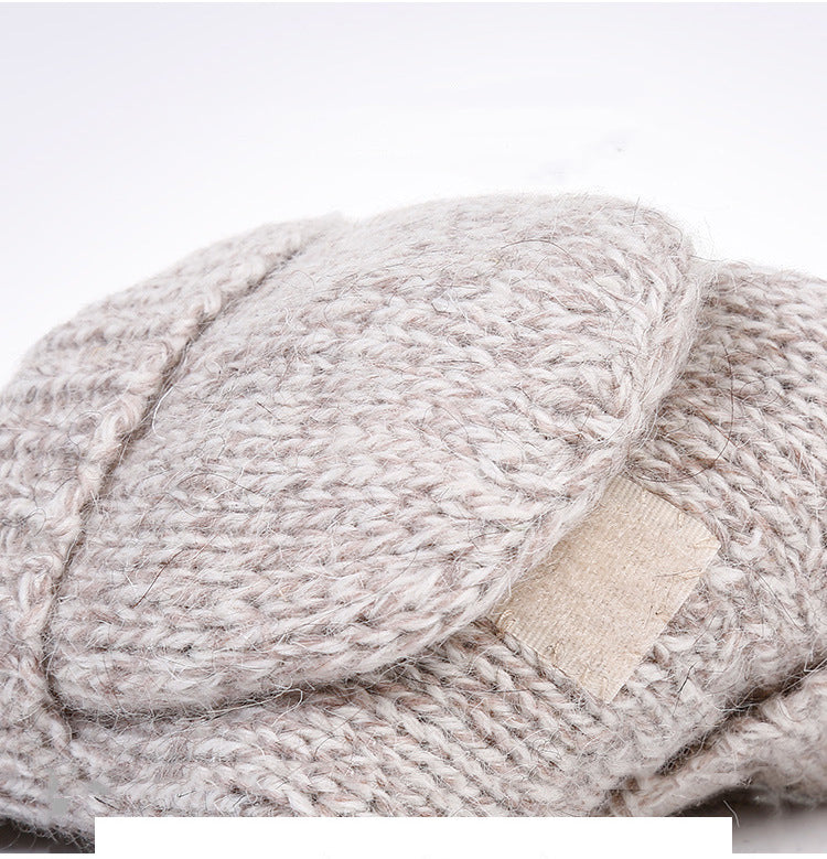 Wool and velvet thick leather warm outdoor gloves
