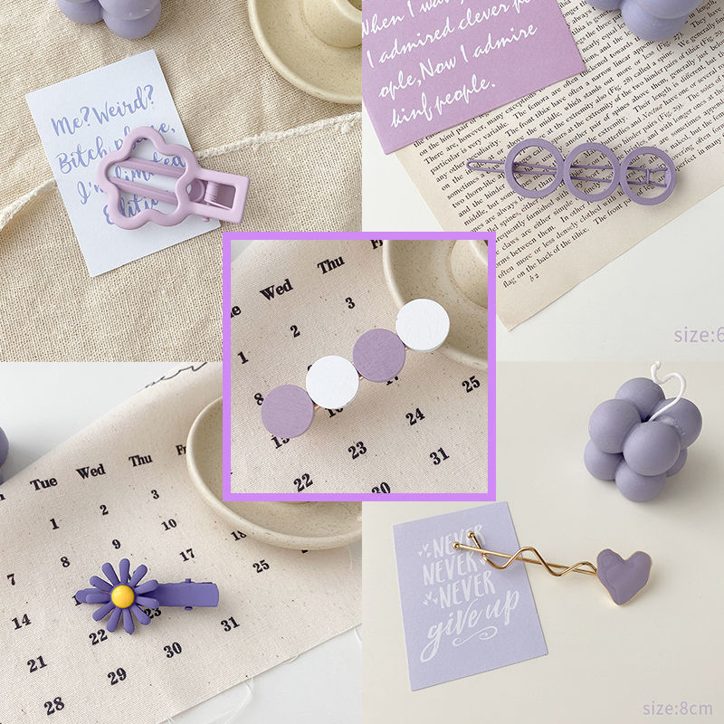 New Purple Girl Heart Pure Color Side Clip Flower Hairpin