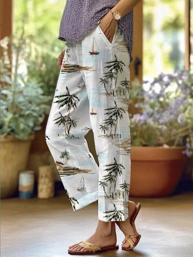 3D Digital Printing High Waist Drawstring Baggy Pants Women