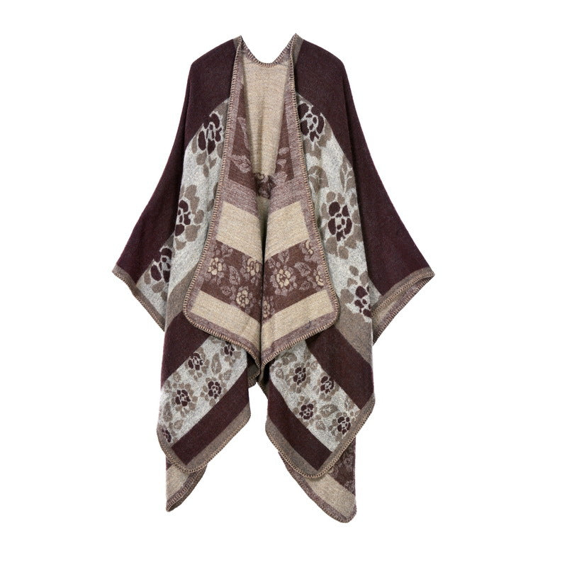 Thickened florets warm cashmere shawl cape