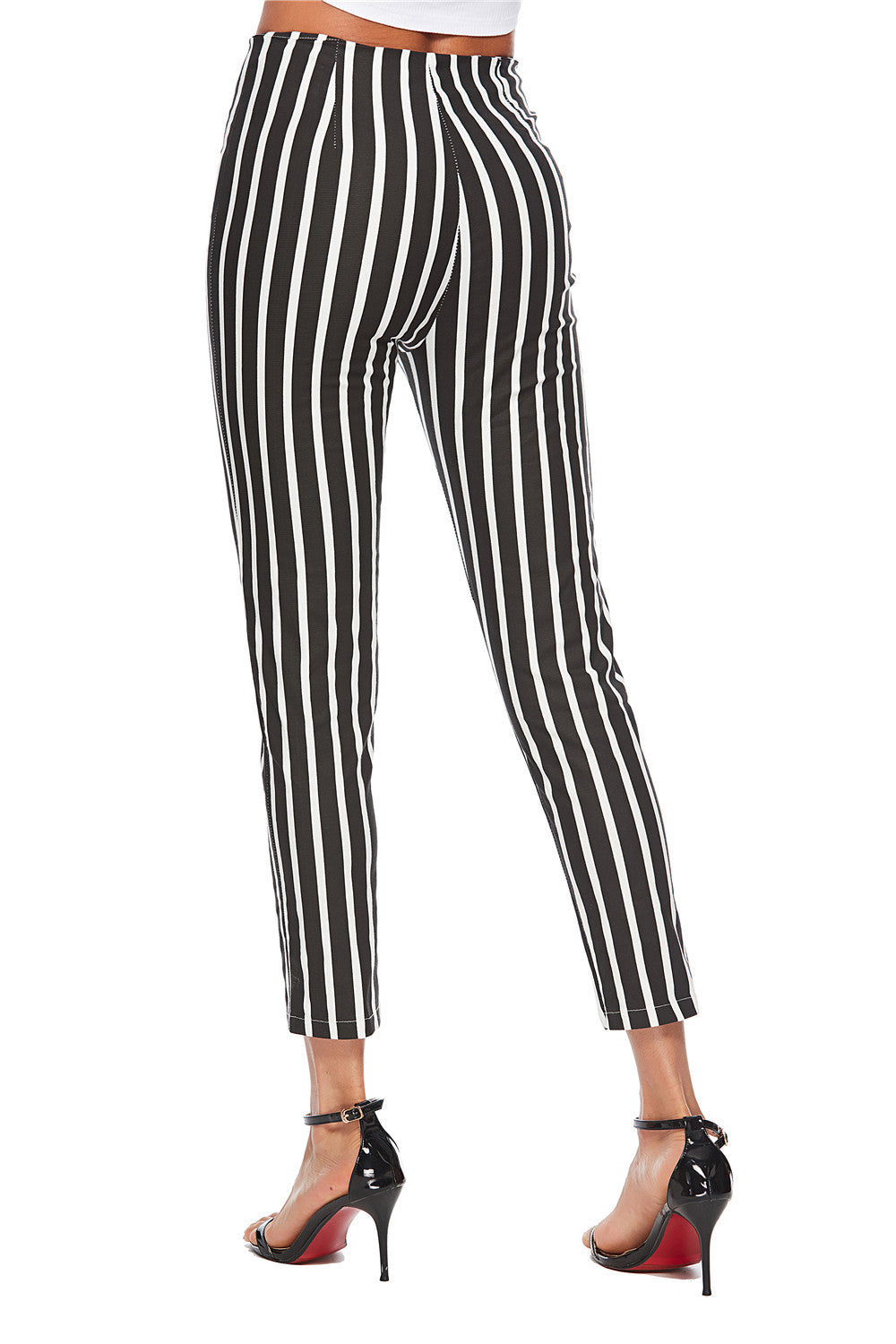 Black and white checked zipper trousers