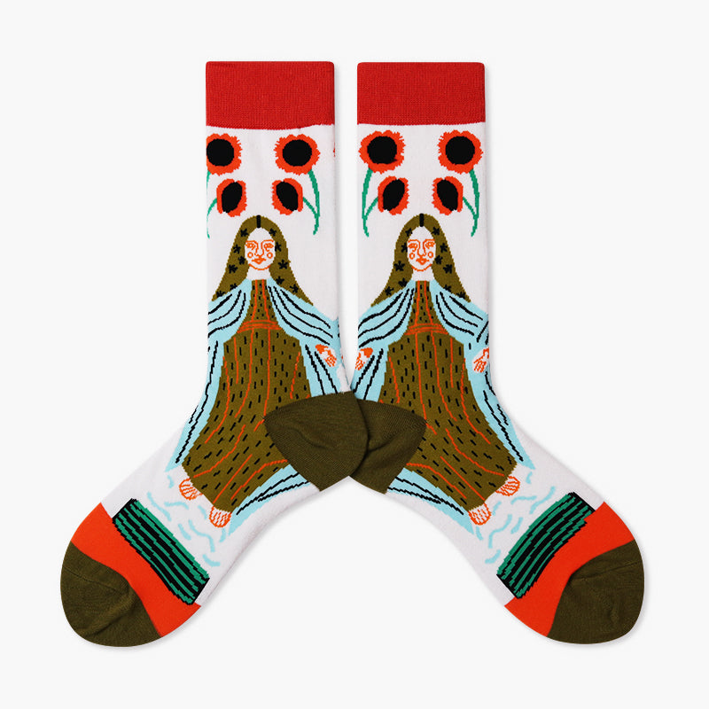 Cute Cotton Socks Women's Mid-tube Color Anime Wild Retro
