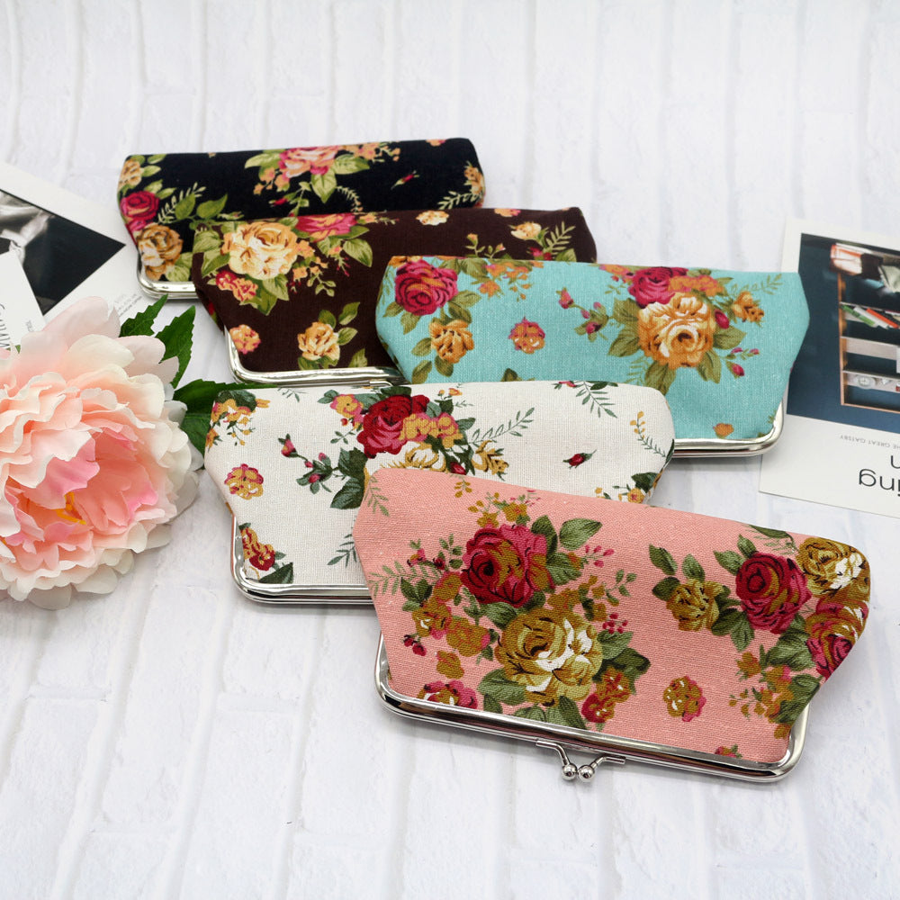 Women's Fabric Wallet Long Rose Canvas Coin Purse