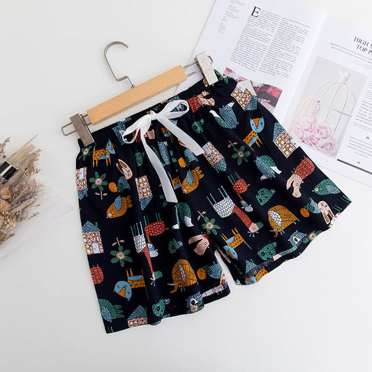 Shorts Thin Japanese Floral Draping Elastic Waist Pajama Pants