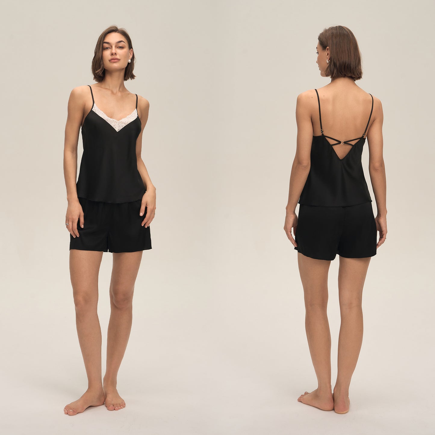 Fashionable Lace-trimmed Casual Pajama Set Summer Comfortable Camisole And Shorts