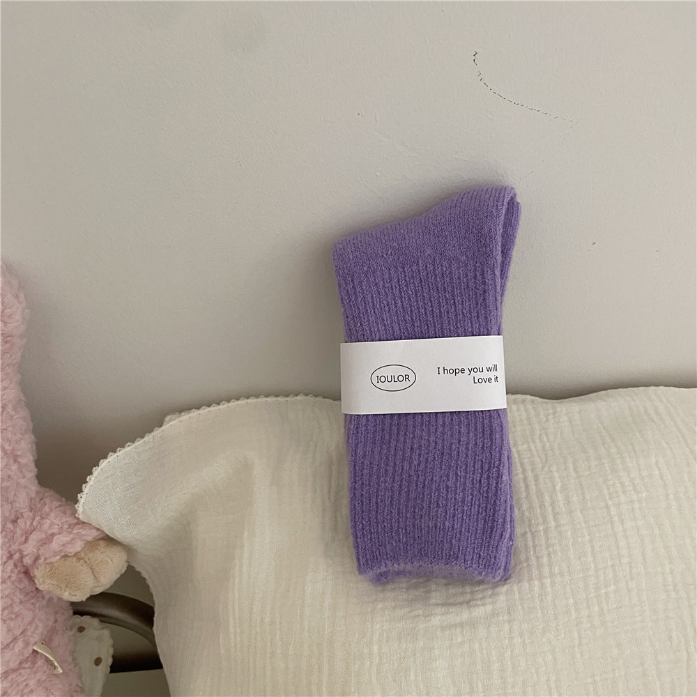 Solid-color Wool Socks Extra-thick And Warm Mid-calf Socks