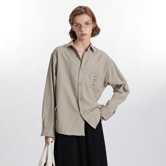 Retro Wrinkle Dry Pocket Design Shirt Loose Long Sleeve