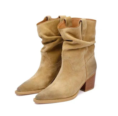 Womens Suede Pointed-toe Ankle Boots