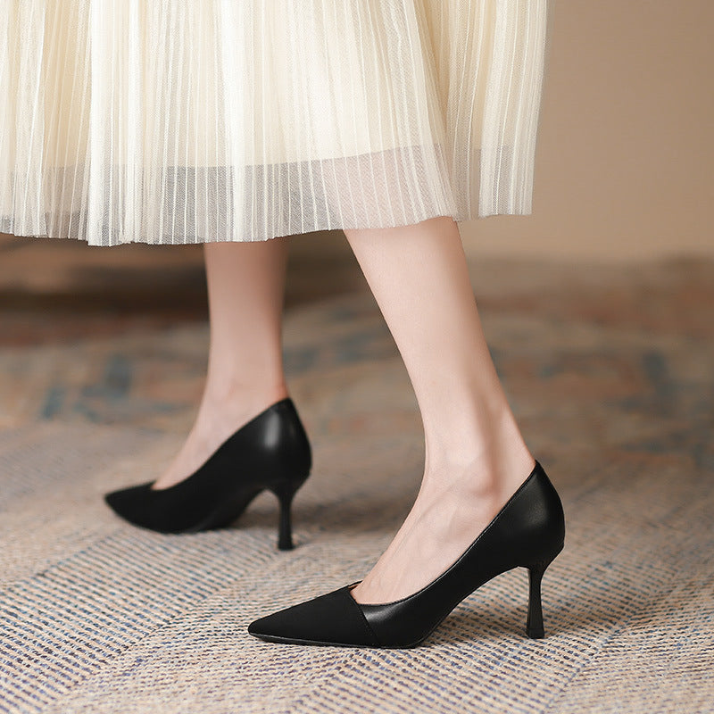 Women's Color Blocking Thin Heel Pointed High Heel Shoes