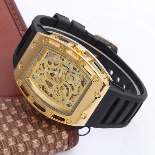 T-Goer hollow transparent wine barrel-shaped dial men's watch automatic mechanical belt watch