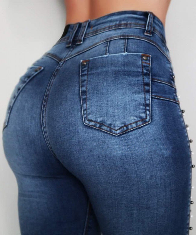 Hip-lifting high stretch pants