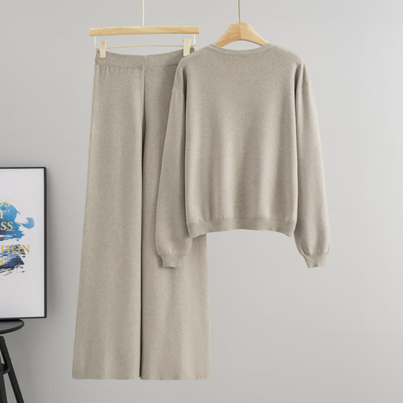 Starry Hot-Stone Round-Neck Pullover Knit Set