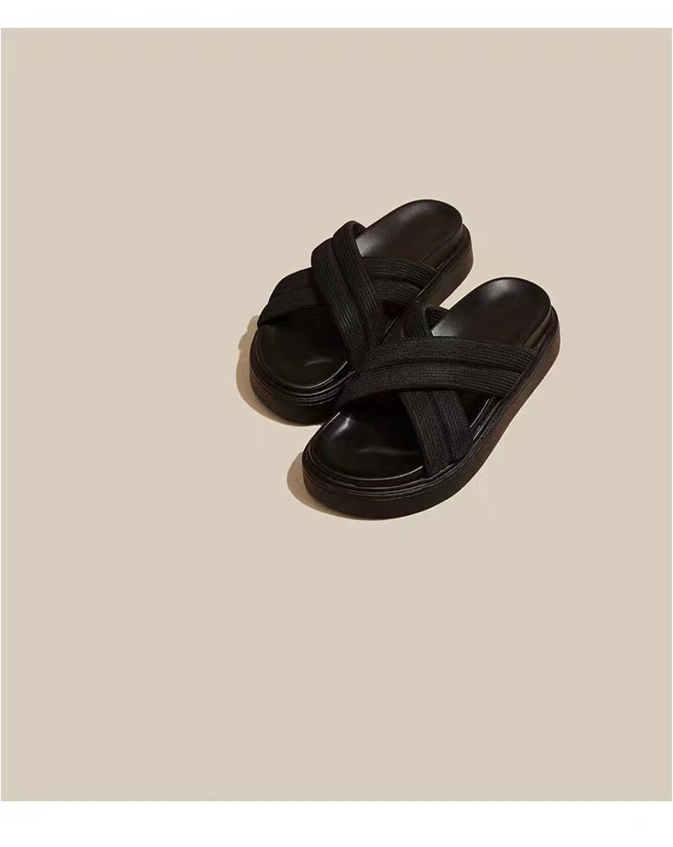 Tyksålet All-matching Vævede Tøfler med Velcro og Muffin-sål