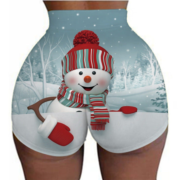 Women's Christmas sports legging shorts hip-lifting yoga pants plus size