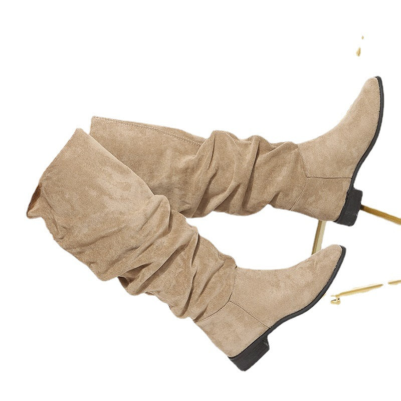 Plus Size Suede Flat Over-the-knee Boots Female Pointed-toe Slip-on Knight