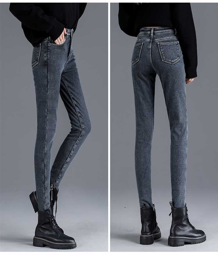 Women's New Net Red High-waisted Velvet Jeans