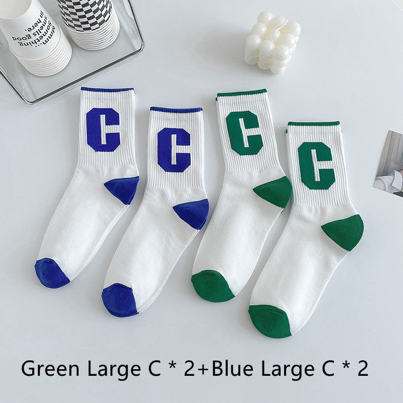 Green Socks Children's Middle Tube Socks Autumn And Winter Pure Cotton