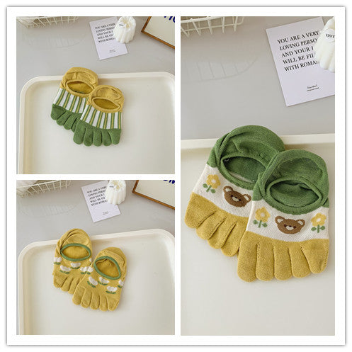 New Cute Cartoon Non-slip Breathable Five-toed Socks