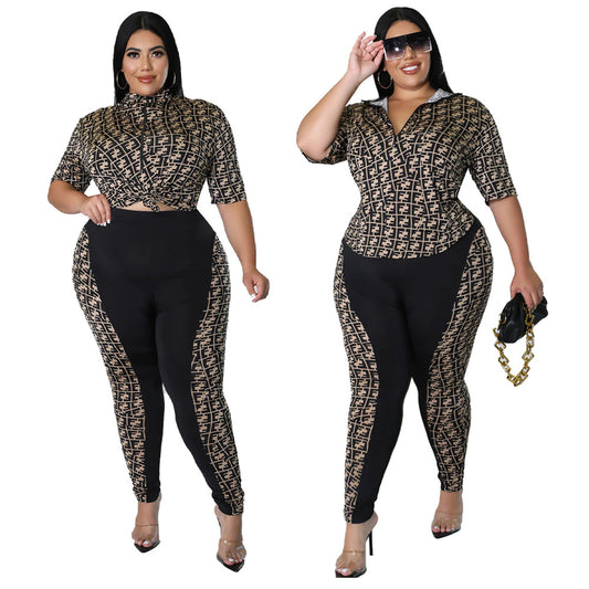 Digital-print Solid-color Patchwork Chic Casual Women's Suit