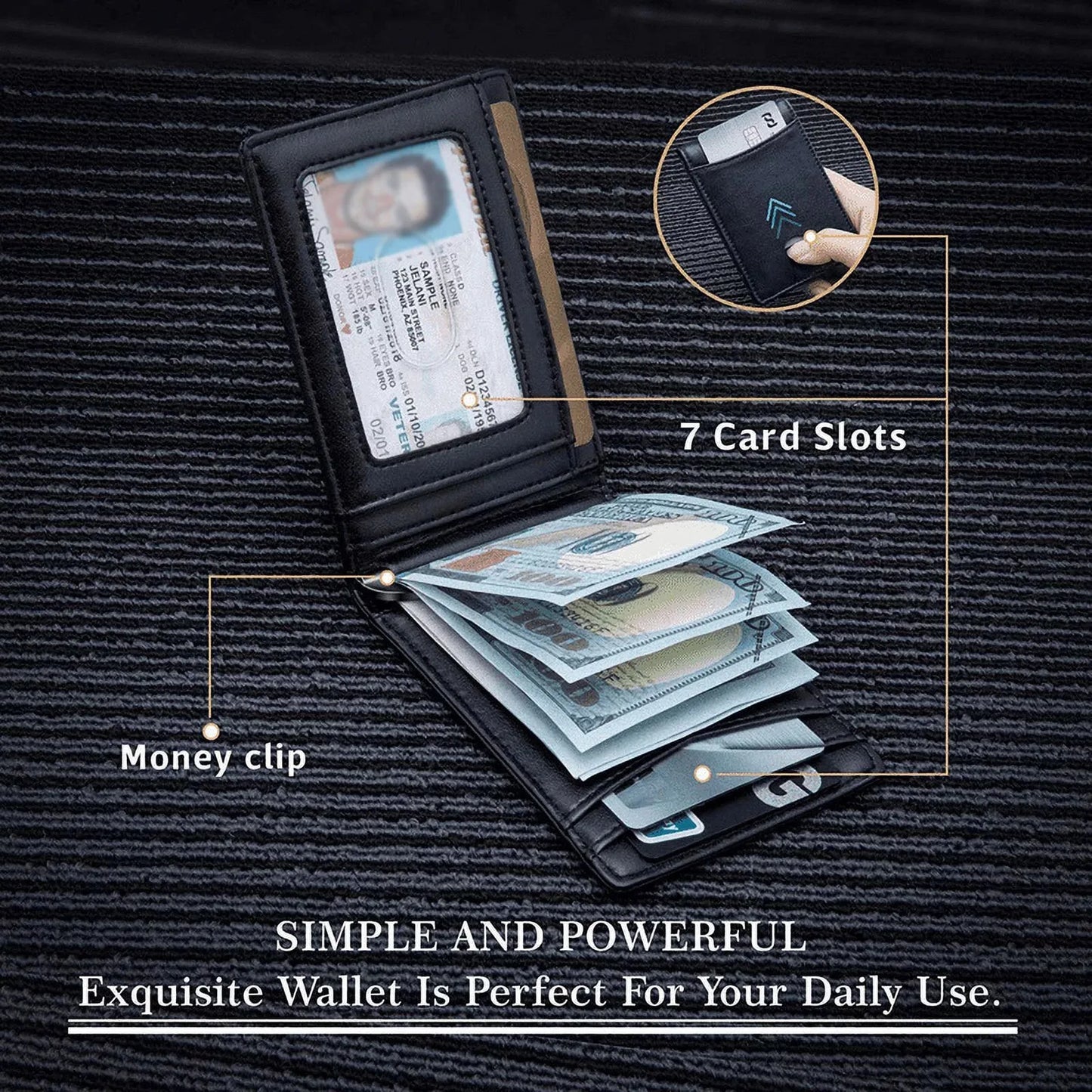 Slim Wallets for Men - Leather Money Clip Mens Wallet - RFID Blocking Front Pocket Bifold Wallet - Minimalist Credit Card Holder