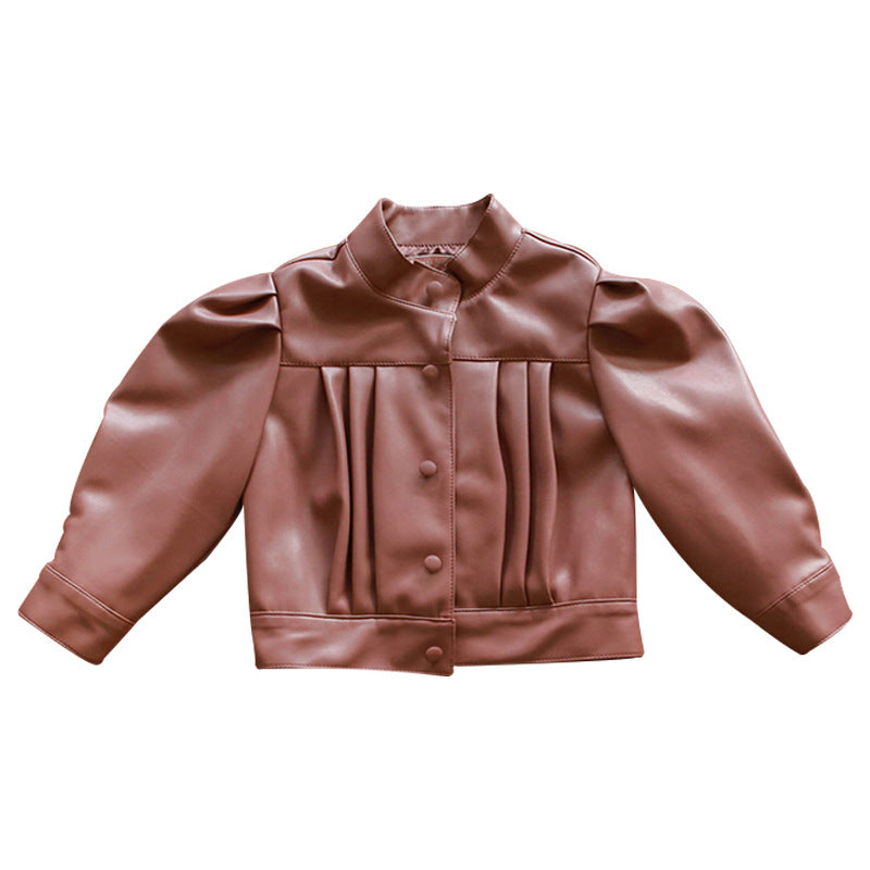 Girls Puff Sleeve Ladies Leather Jacket