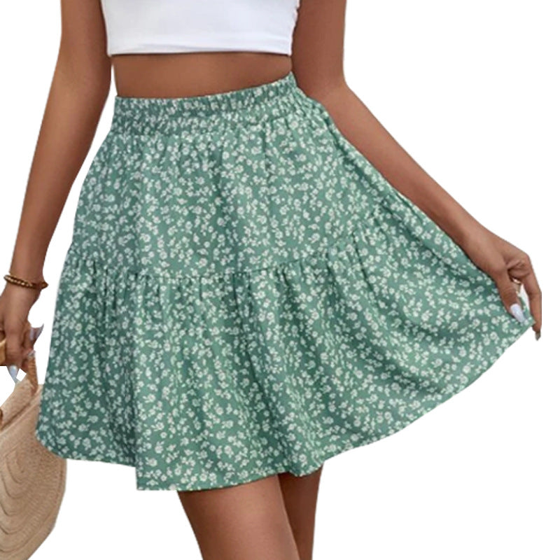 Line Short High Waist Floral Frill Hem Skirt