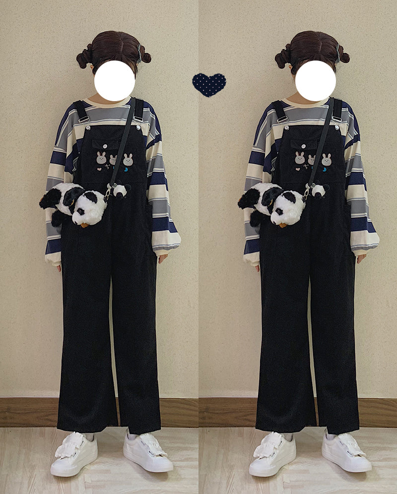 Corduroy Overalls Cute Foreign Style Agereducing Korean Version Loose Wide-legged Small Man