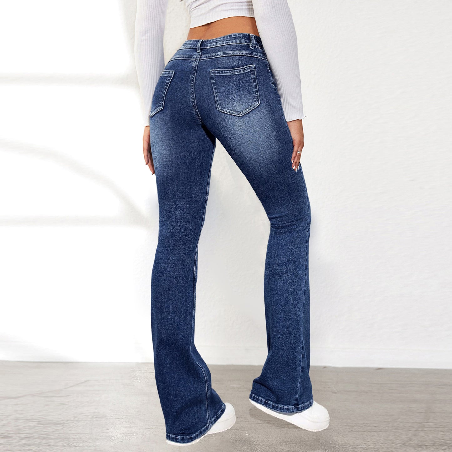 Kvinder Strækbukser Denim Retro Vasket