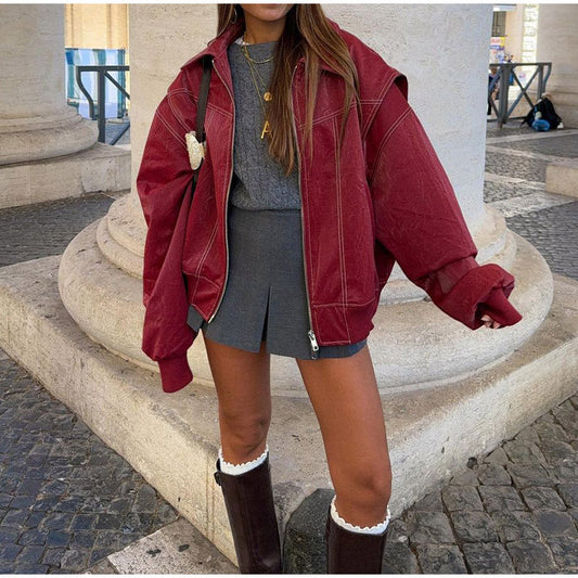 Lapel Long-sleeve Zipper Jacket Coat