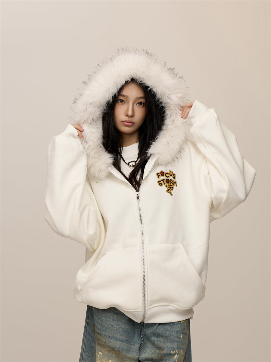 Stitching Loose Retro Fashion Brand Couple Casual Zipper Top