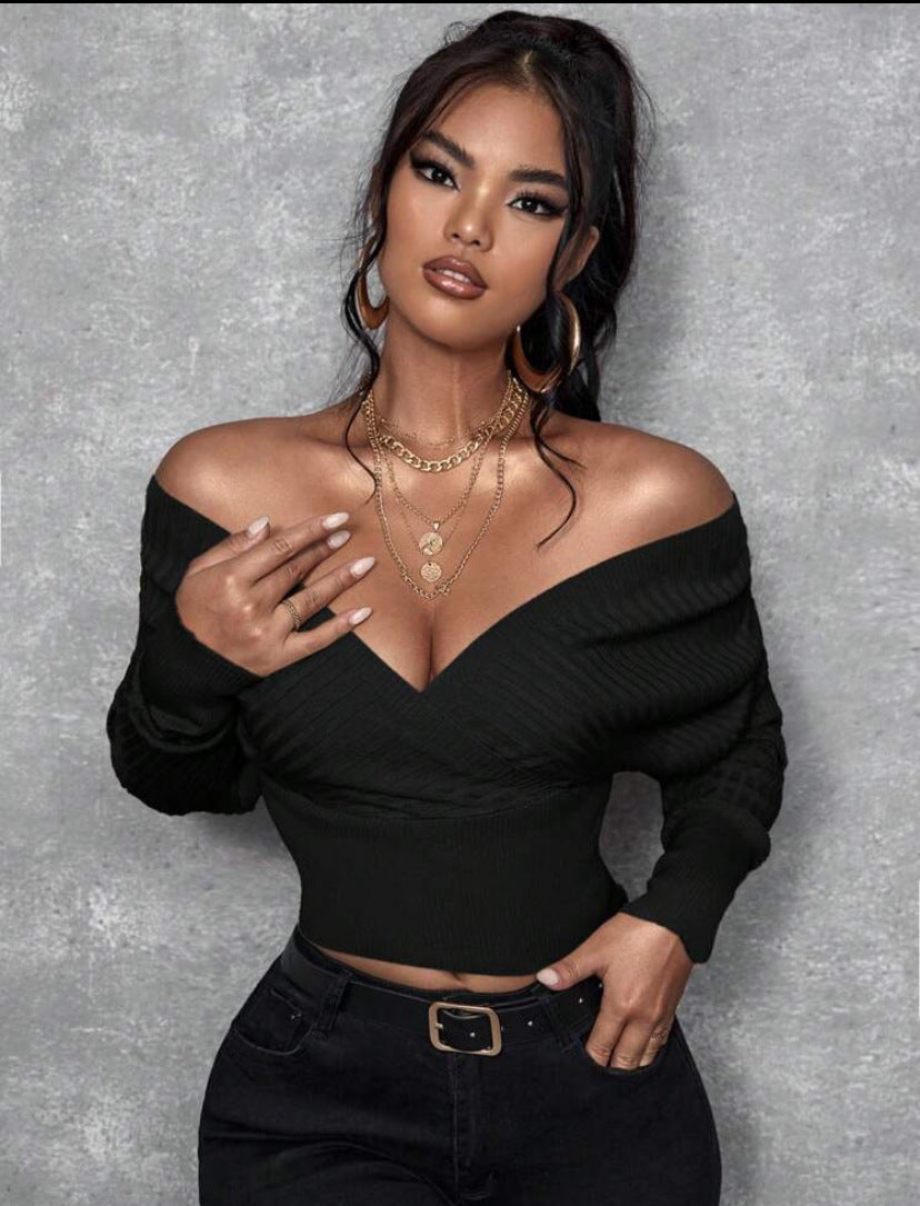 Off-shoulder Strikket Top til Kvinder (Kan bæres på to måder)