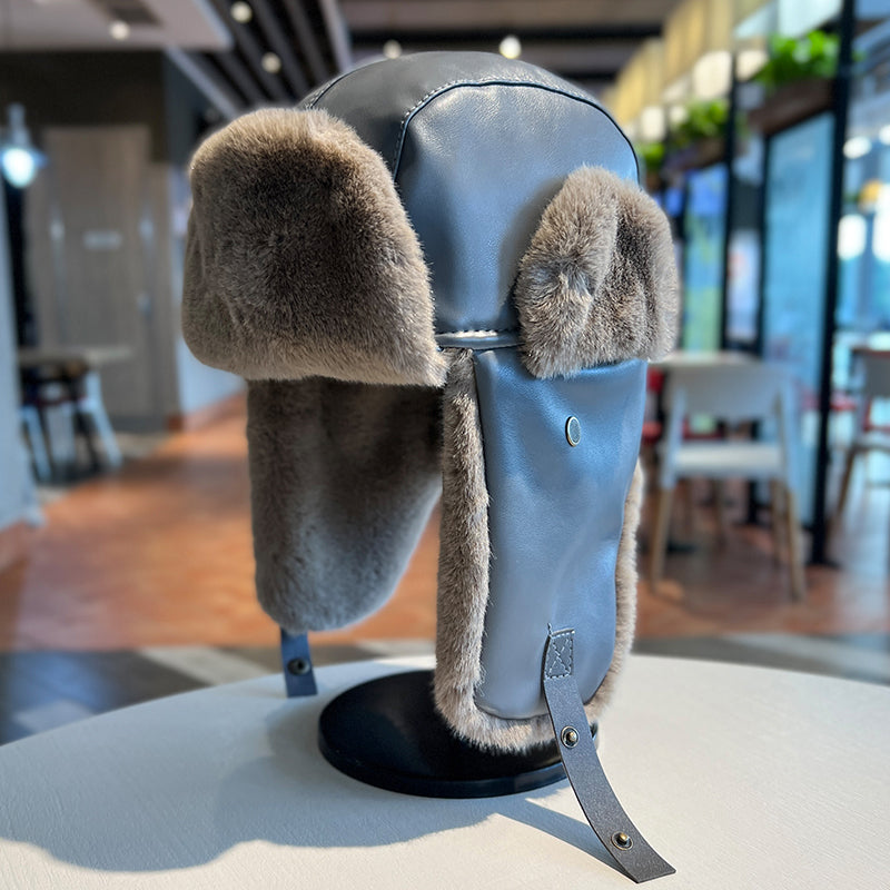 Leather Ushanka Men And Women Autumn And Winter Thickening Warm Earflaps Cap