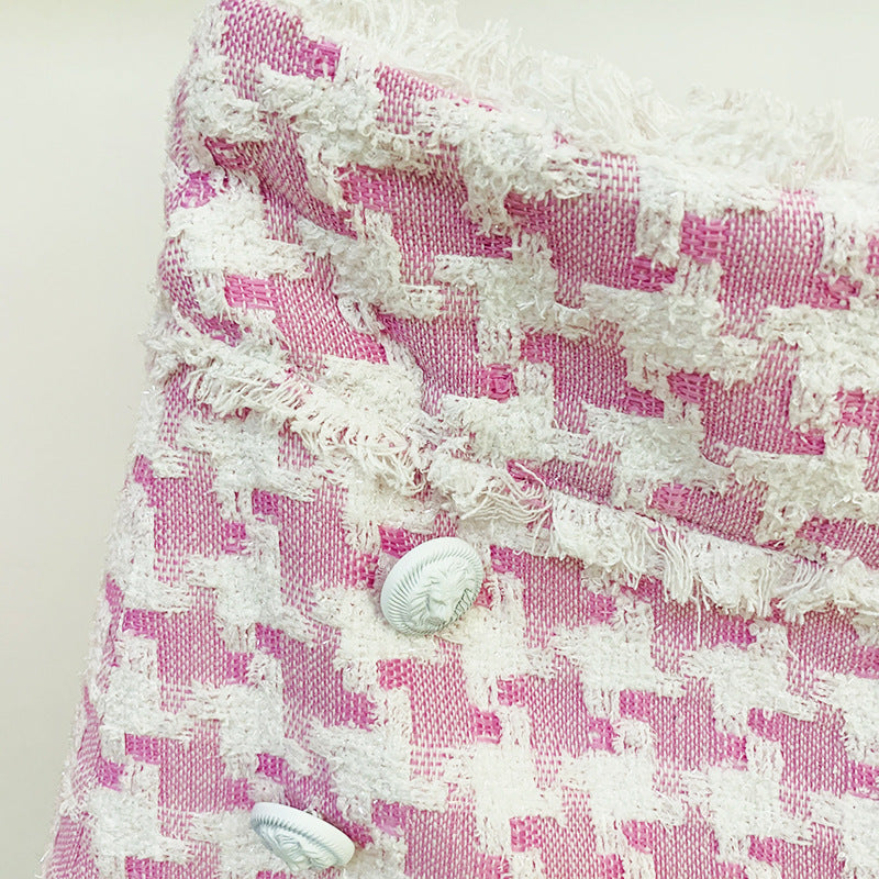 Women's Shiny Houndstooth Tweed Fringe Shorts